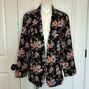Kimchi Blue UO Black Floral Open Front Relaxed Blazer L